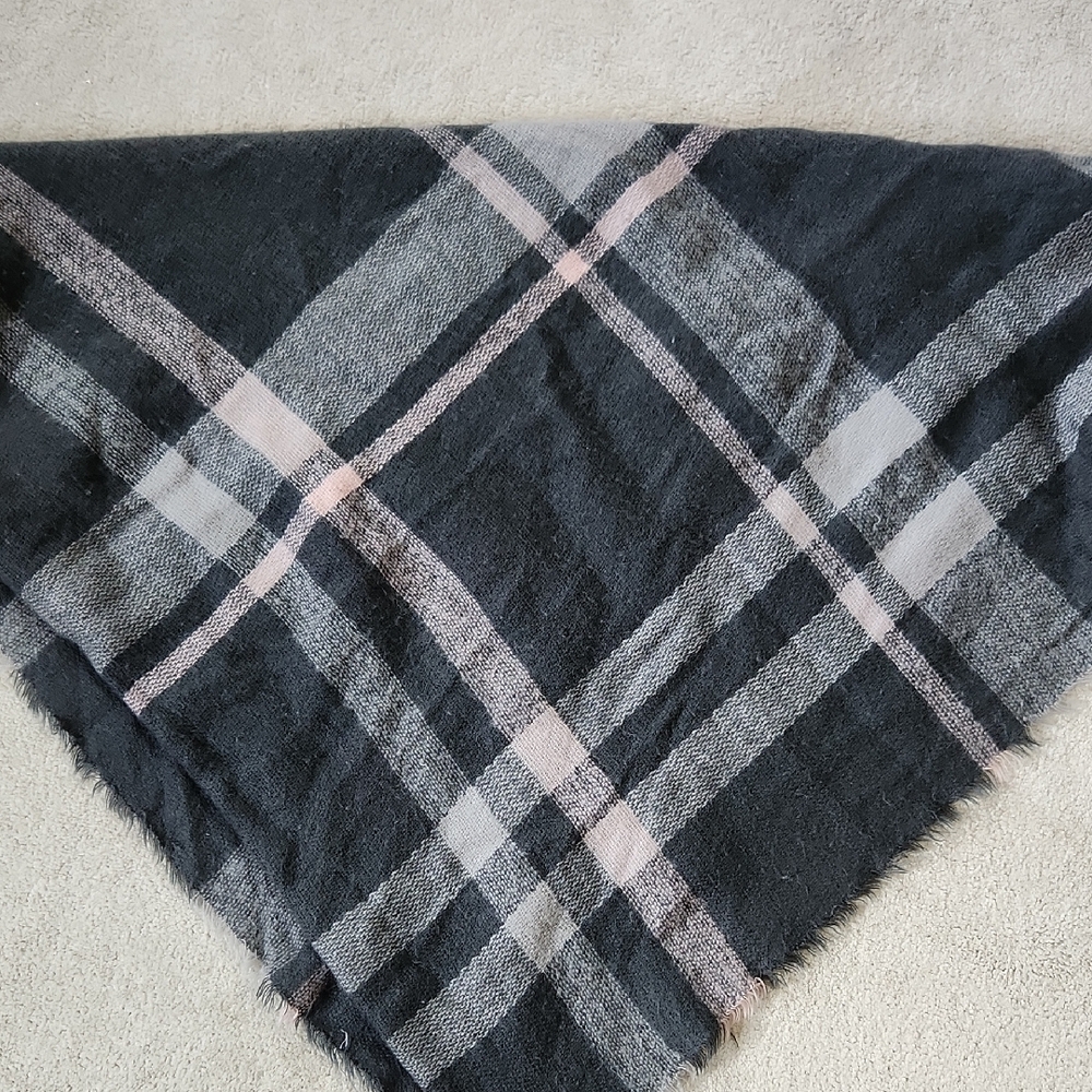 Gray Pink Striped Warm Fringed Rectangular Shawl Wrap - OS
